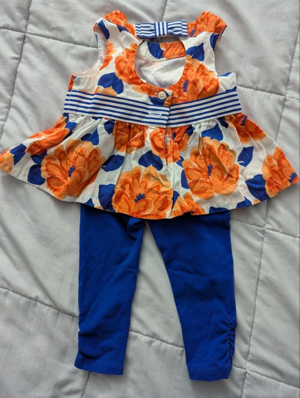 Janie and Jack Infant Girls Floral Peplum Top & Royal Blue Leggings Set